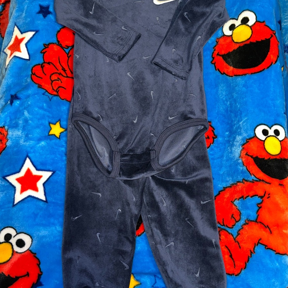 Nike Navy Blue Infant Long-Sleeve One-Piece with Swoosh Prints